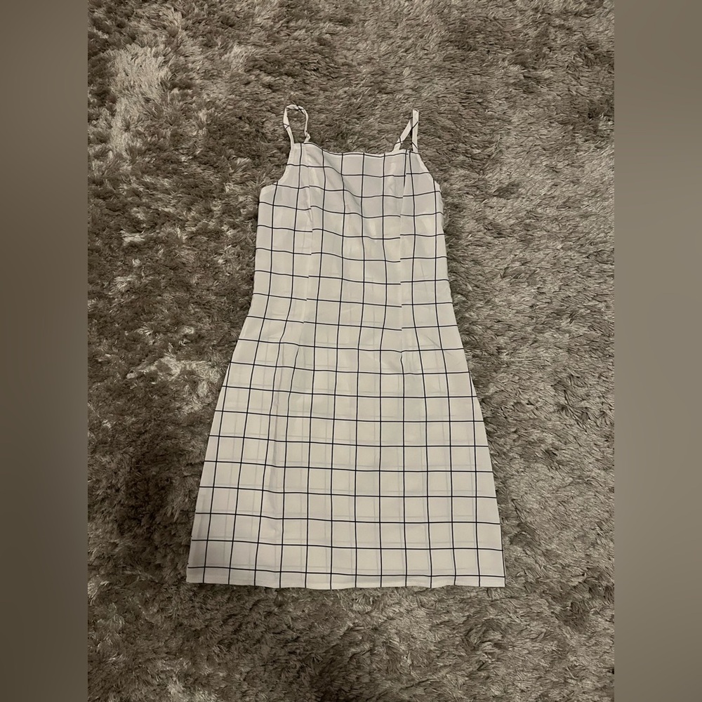 SHEIN White and Blue Checkered Mini Dress